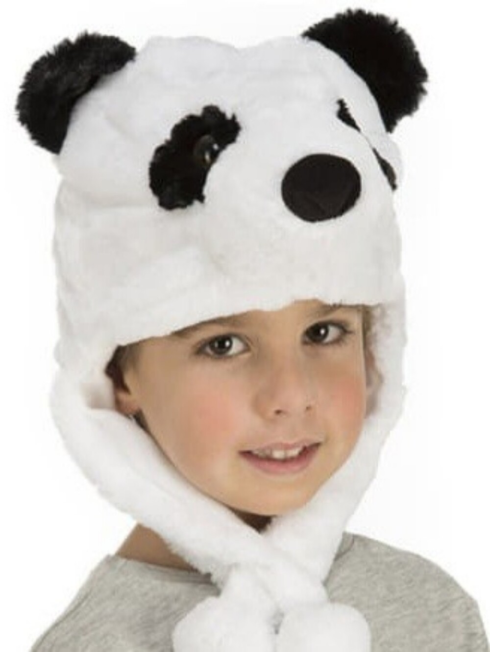 Plush Panda Winter Hat for Kids - White and Black